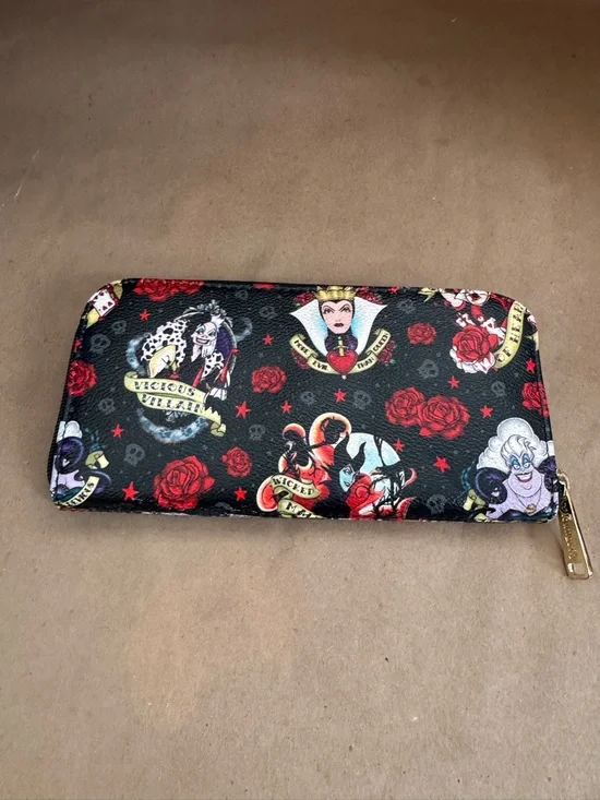 Loungefly Disney Villain Roses Tattoo Print Faux-Leather Zip-Around Wallet - Picture 2 of 5